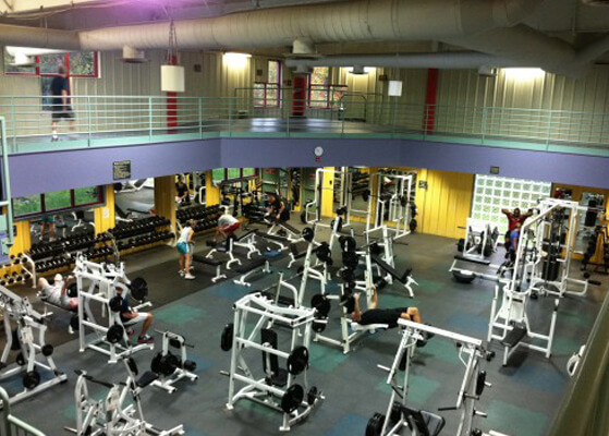 View of gym equipment inside of a health club